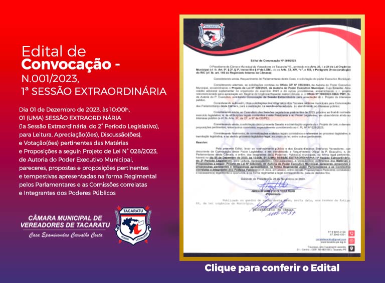 1ª SESSÃO EXTRAORDINÁRIA, DIA 01-12-2023