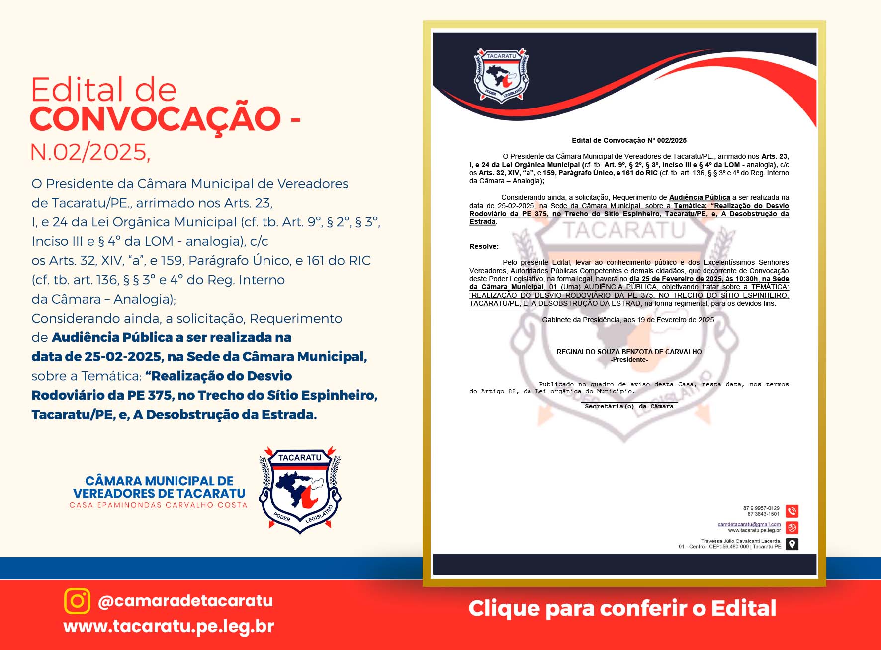 Audiência Pública | Temática: “Realização do Desvio  Rodoviário da PE 375, no Trecho do Sítio Espinheiro, Tacaratu/PE, e, A Desobstrução da  Estrada.