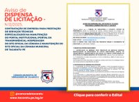 AVISO DE CONTRATAÇAO DIRETA - Prestação de serviços técnicos especializados na Manutenção do Portal Institucional (Portal da Transparência), Hospedagem do Site Oficial da Câmara e Manutenção do Site Oficial da Câmara - DISPENSA Nº 012/2025-DL
