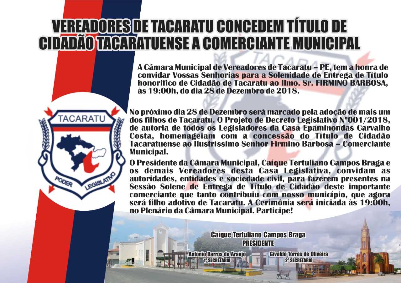 CONVITE TITULO CIDADÃO TACARATUENSE