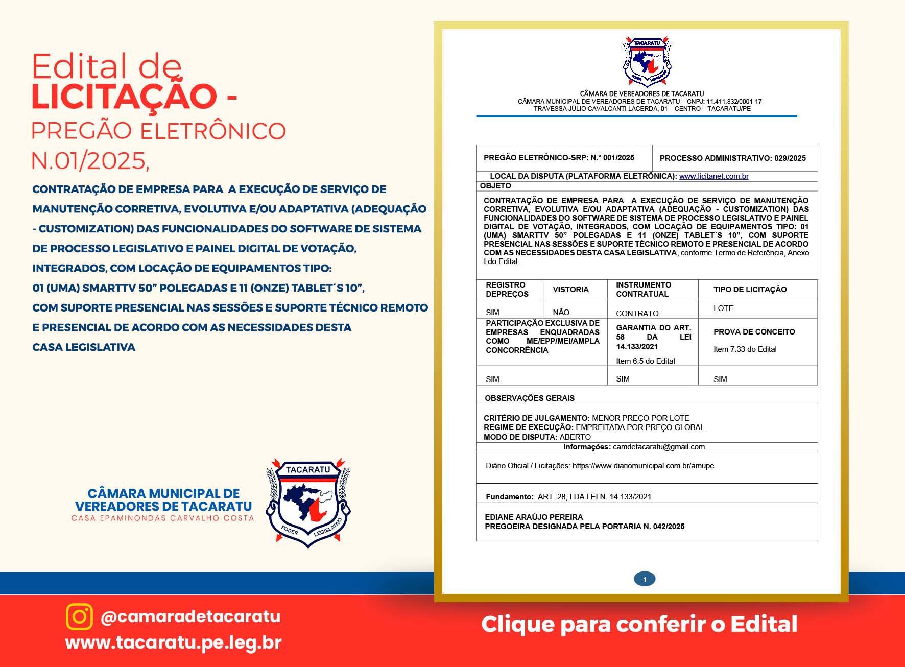 Edital de LICITAÇÃO -  Pregão Eletrônico n.01/2025 