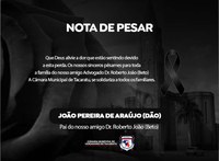 Nota de Pesar, pela morte do Sr. João Pereira de Araújo (Dão)