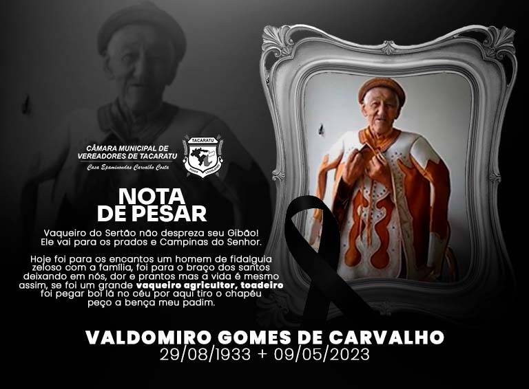 Nota de Pesar - VALDOMIRO GOMES DE CARVALHO