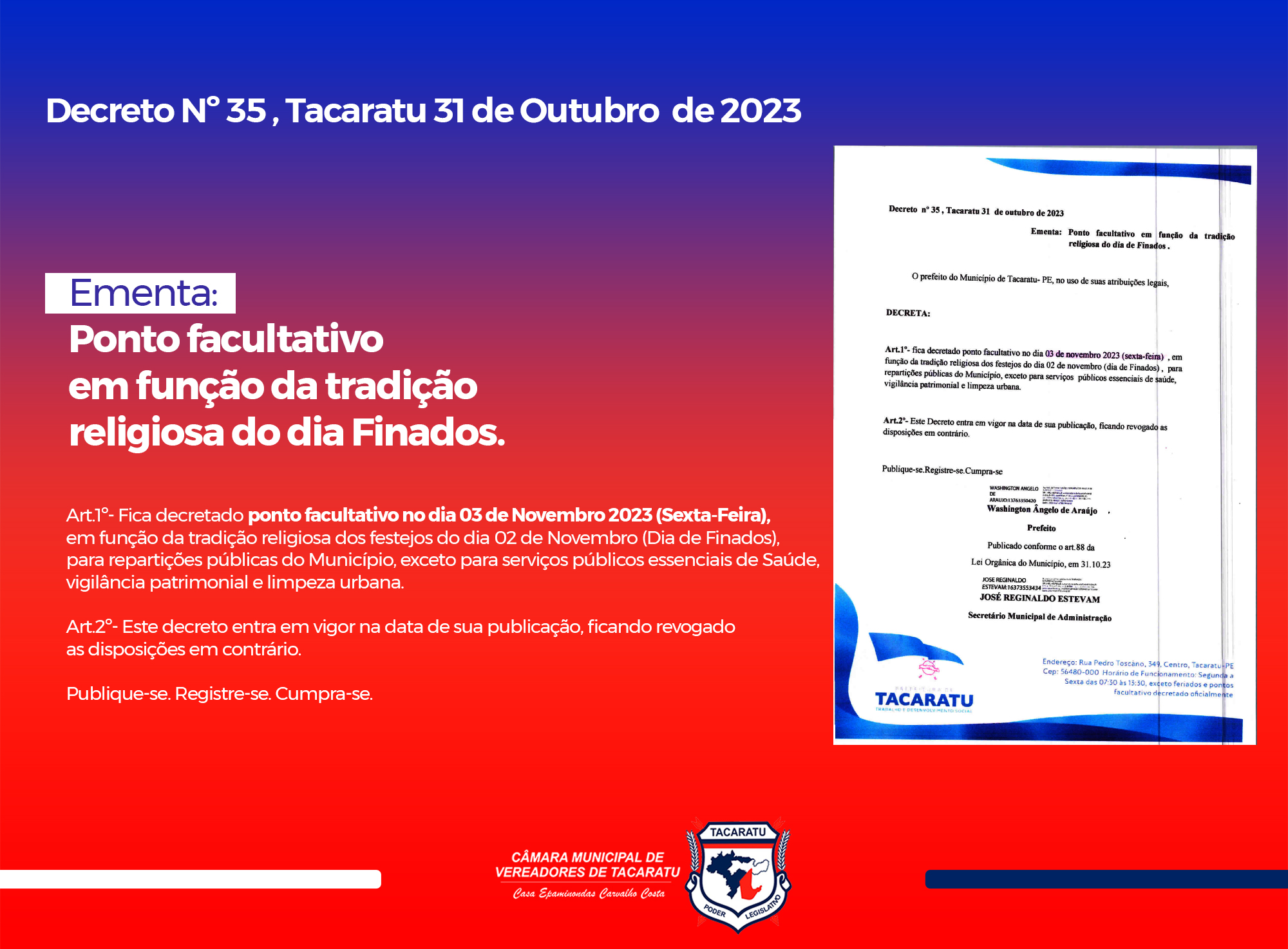 Ponto Facultativo - 03 de Novembro